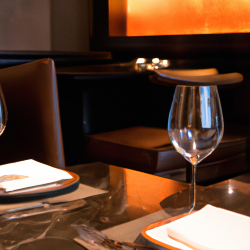 A classic steakhouse setting with elegant tableware and wine glasses