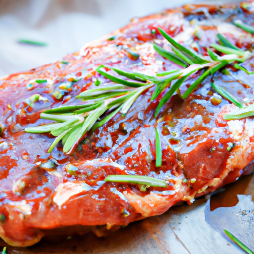 Marinated steak ready for grilling with rosemary and balsamic flavors